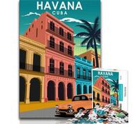 1000 Pieces Jigsaw Puzzles for Adults And Teens Havana Cuba Travel Poster,Stress Reliever Staycation Kill Time with Matching Poster And Trivia Sheet (75x50cm)