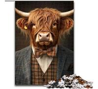 1000 Pieces Jigsaw Puzzles for Adults And Teens Highland Cattle in Suits, Challenging Game And Family Play with Fully Interlocking Randomly Shaped Pieces 26x38cm