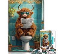1000 Pieces Jigsaw Puzzles for Adults And Teens Highland Cow on The Toilet,Stress Reliever Staycation Kill Time Home Decoration Toys (38x26cm)