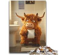 1000 Pieces Jigsaw Puzzles for Adults And Teens Highland Cow Playing Toilet Paper Puzzles,Educational Games Home Decoration Suitable for Desktop Decoration (75x50cm)