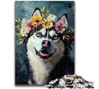 1000 Pieces Jigsaw Puzzles for Adults And Teens Husky Wearing Flowers 1000 Pieces for Teenagers,deal As Gifts for The Whole Family for Ages 14+ (38x26cm)