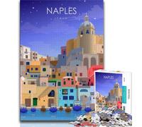 1000 Pieces Jigsaw Puzzles for Adults And Teens Napels Italy Travel Poster,Stress Reliever Staycation Kill Time with Matching Poster And Trivia Sheet (38x26cm)