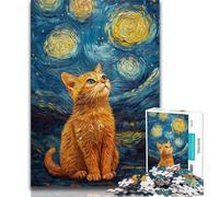 1000 Pieces Jigsaw Puzzles for Adults And Teens Night Sky Orange Cat Puzzles for Teenagers,for Family Game And Birthday Gifts 75x50cm