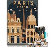 1000 Pieces Jigsaw Puzzles for Adults And Teens Paris France Travel Poster,Stress Reliever Staycation Kill Time with Matching Poster And Trivia Sheet (75x50cm)