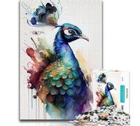 1000 Pieces Jigsaw Puzzles for Adults And Teens Peacock Watercolor Adult Puzzles,Educational Toys & Games for Adults And Teenagers 38x26cm