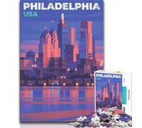 1000 Pieces Jigsaw Puzzles for Adults And Teens Philadelphia Skyline Illustration,Learning Educational Toys Family Games Enhance Love between Couples (38x26cm)