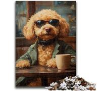 1000 Pieces Jigsaw Puzzles for Adults And Teens Poodle Drinking Coffee for Age 14 Years And over Family Games Christmas Game Presents for Women 50x75cm