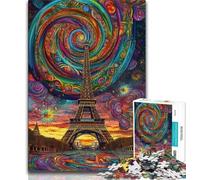 1000 Pieces Jigsaw Puzzles for Adults And Teens Psychedelic Eiffel,Learning Educational Toys Family Games Enhance Love between Couples (38x26cm)