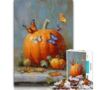 1000 Pieces Jigsaw Puzzles for Adults And Teens Pumpkins And Blue Butterflies Teenager Puzzles,Fun Games Wall Decoration Unique Birthday And Xmas Gifts (size 75x50cm)