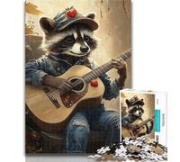 1000 Pieces Jigsaw Puzzles for Adults And Teens Raccoon Playing Guitar Adult Puzzles,Challenging Game Toys Wall Decoration Unique Birthday And Xmas Gifts 50x75cm