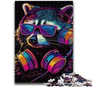 1000 Pieces Jigsaw Puzzles for Adults And Teens Raccoon with Headphones Puzzles,Educational Games Home Decoration Suitable for Desktop Decoration (26x38cm)