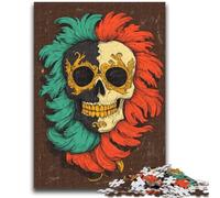 1000 Pieces Jigsaw Puzzles for Adults And Teens Skull Feathers for And 14 Years And over Interesting Stress Reduction Gifts for Friends And Family 26x38cm