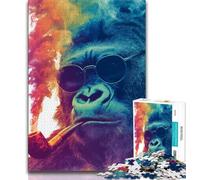 1000 Pieces Jigsaw Puzzles for Adults And Teens Smoking Chimpanzee 1000 Piece Jigsaw,Stress Reliever Staycation Kill Time Enhance Love between Couples (size 75x50cm)