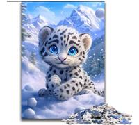 1000 Pieces Jigsaw Puzzles for Adults And Teens Snow Leopard Baby, Challenging Game And Family Play with Fully Interlocking Randomly Shaped Pieces 26x38cm