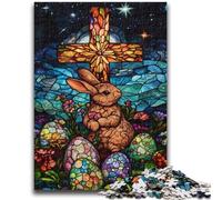 1000 Pieces Jigsaw Puzzles for Adults And Teens Stained Glass Easter Bunny Puzzles for Teenagers,Staycation Kill Time with Matching Poster And Trivia Sheet (50x75cm)