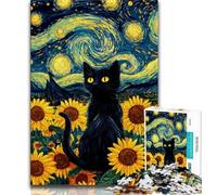 1000 Pieces Jigsaw Puzzles for Adults And Teens Sunflower And Black Cat Adult Jigsaw,Learning Educational Toys Family Games Gifts for Friends And Family 26x38cm