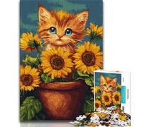 1000 Pieces Jigsaw Puzzles for Adults And Teens Sunflower Orange Cat 1000 Piece Jigsaw,Stress Reliever Difficult Challenge Home Decoration Toys 26x38cm