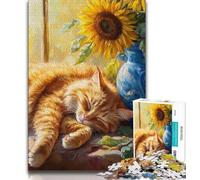 1000 Pieces Jigsaw Puzzles for Adults And Teens Sunflowers And Cats Puzzles for Adults,learning Educational for Is Ideal As A Gift for The Whole Family (size 38x26cm)