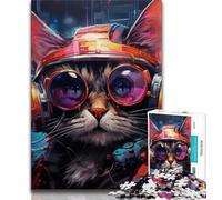 1000 Pieces Jigsaw Puzzles for Adults And Teens Techno Cat,Fun Games Wall Decoration Unique Birthday And Xmas Gifts (38x26cm)