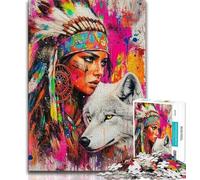 1000 Pieces Jigsaw Puzzles for Adults And Teens The Wolf And The Indian Girl Teenager Puzzles,Stress Reliever Staycation Kill Time Parent-child Interaction (size 75x50cm)