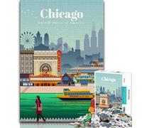 1000 Pieces Jigsaw Puzzles for Adults And Teens Travel to Chicago,Stress Reliever Staycation Kill Time Home Decoration Toys (38x26cm)