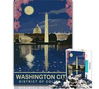1000 Pieces Jigsaw Puzzles for Adults And Teens Washington City by Night,Stress Reliever Staycation Kill Time with Matching Poster And Trivia Sheet (38x26cm)
