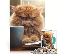 1000 Pieces Jigsaw Puzzles for Adults Angry Cat Drinking Coffee, Educational Toy, Train Your Brain And Hands, Christmas Birthday Gifts 38x26cm