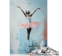 1000 Pieces Jigsaw Puzzles for Adults Ballet Dancer in Pink Tutu Square Wooden Puzzles Unique Piece Puzzle Educational Fun Games Toys 1000pcs (75x50cm)