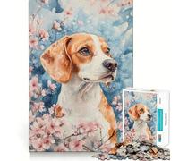 1000 Pieces Jigsaw Puzzles for Adults Beagle Dog with Cherry Blossoms Watercolor Exact Fit Game Mind Game Gift Free Play Game Birthday Mind Gift (38x26cm)