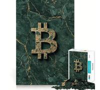 1000 Pieces Jigsaw Puzzles for Adults Bitcoin Symbol on Green Marble Exact Fit Game Mind Game Gift Free Play Game Birthday Mind Gift (38x26cm)