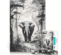 1000 Pieces Jigsaw Puzzles for Adults Black And White Elephant Exact Fit Game Mind Game Gift Free Play Game Birthday Mind Gift (38x26cm)