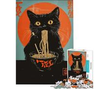1000 Pieces Jigsaw Puzzles for Adults Black Cat Eating Ramen Poster Toy Intellectual Game Educational Games for The Whole Family Great Gifts And Toys (Size 38x26cm)