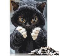 1000 Pieces Jigsaw Puzzles for Adults Black Cat in Hoodie Jigsaw Wooden Creative Puzzles Impossible Puzzle Brain Challenge Puzzle for Teenagers 1000pcs (75x50cm)