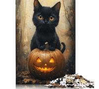 1000 Pieces Jigsaw Puzzles for Adults Black Cat on Pumpkin Puzzle Sets for Family Paper Puzzles Brain Challenge Puzzle 1000pcs (38x26cm)