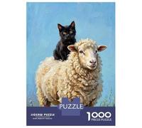 1000 Pieces Jigsaw Puzzles for Adults Black Cat Riding A Sheep Jigsaw for Adults Brain Teaser Game Presents for Women Birthday And Unique Gifts 70x50cm/1000pcs