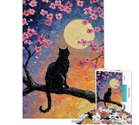 1000 Pieces Jigsaw Puzzles for Adults Black Cat Under Full Moon Jigsaw for Adults Hands-on Game Analysis And Logic Difficult And Challenge (Size 50x75cm)