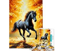 1000 Pieces Jigsaw Puzzles for Adults Black Horse in Autumn Forest Jigsaw for Adults Hands-on Game Analysis And Logic Difficult And Challenge (Size 38x52cm)