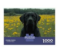 1000 Pieces Jigsaw Puzzles for Adults Black Labrador in A Field of Flowers Jigsaw for Adults Brain Teaser Game Presents for Women Birthday And Unique Gifts 38x26cm/1000pcs