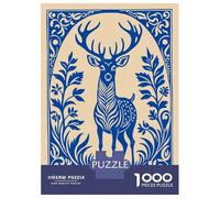 1000 Pieces Jigsaw Puzzles for Adults Blue Deer Floral Illustration Jigsaws for Adults Brain Teaser Game Stress Reliever Birthday And Unique Gifts 38x26cm/1000pcs