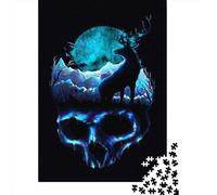 1000 Pieces Jigsaw Puzzles for Adults Blue Moon Deer Skull Art Print Jigsaws for Adults DIY Toys Presents for Women Difficult And Challenge 38x26cm/1000pcs