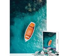 1000 Pieces Jigsaw Puzzles for Adults Boat on Turquoise Waters Family Games A Work of Art Toy Wall Decor Artists Collection, Fine Art (26X38cm)