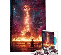 1000 Pieces Jigsaw Puzzles for Adults Burning Temple in Cyberpunk Cityscape Puzzles for Adults Relaxing Games Birthday Present Difficult And Challenge (size 38x52cm)