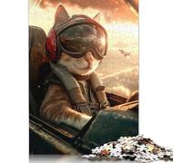1000 Pieces Jigsaw Puzzles for Adults Cat Pilot in Cockpit Square Jigsaw Puzzles, for Adults And Teenager, Wooden Puzzles Home Art Decor 1000pcs (75x50cm)