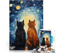 1000 Pieces Jigsaw Puzzles for Adults Cats In Love Van Gogh Quizspiel Jedes Stück ist einzigartig Anspruchsvolles Familienspiel50x70cm