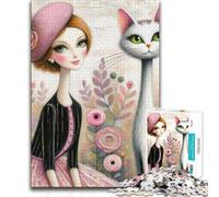 1000 Pieces Jigsaw Puzzles for Adults Chic Parisian Cat Lady Toys Educational Games Precision Cutting Great Gift 38x26cm(1000pcs)