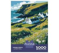 1000 Pieces Jigsaw Puzzles for Adults Coastal Village Landscape with White Cottages Puzzles for Adults Family Games Precision Cutting Unique Gifts for Birthday And Christmas 70x50cm/1000pcs