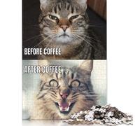 1000 Pieces Jigsaw Puzzles for Adults Coffee Cat Meme Funny Square Wooden Puzzles Unique Piece Puzzle Educational Fun Games Toys 1000pcs (75x50cm)