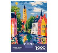 1000 Pieces Jigsaw Puzzles for Adults Colorful Canal Cityscape Painting Jigsaw Puzzle Family Game Wall Art Unique Gifts for Birthday And Christmas 38x26cm/1000pcs