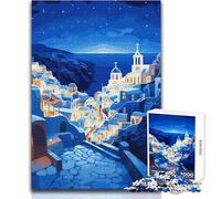 1000 Pieces Jigsaw Puzzles for Adults Cool Blue Greece Night Art Toy Intellectual Game Birthday Present Gift For Birthdays Size 50x75cm