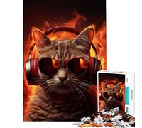 1000 Pieces Jigsaw Puzzles for Adults Cool Cute Cat Music Addict Help The Brain Exercise Stress Reliever Family Game for Age 14+ Game (38X26CM)